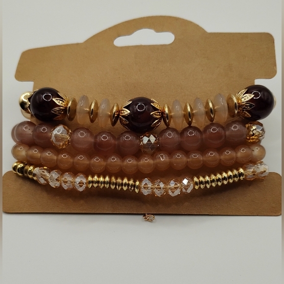 4 Set Of Elegant Brown Beaded Bracelets BNWT - Picture 2 of 2